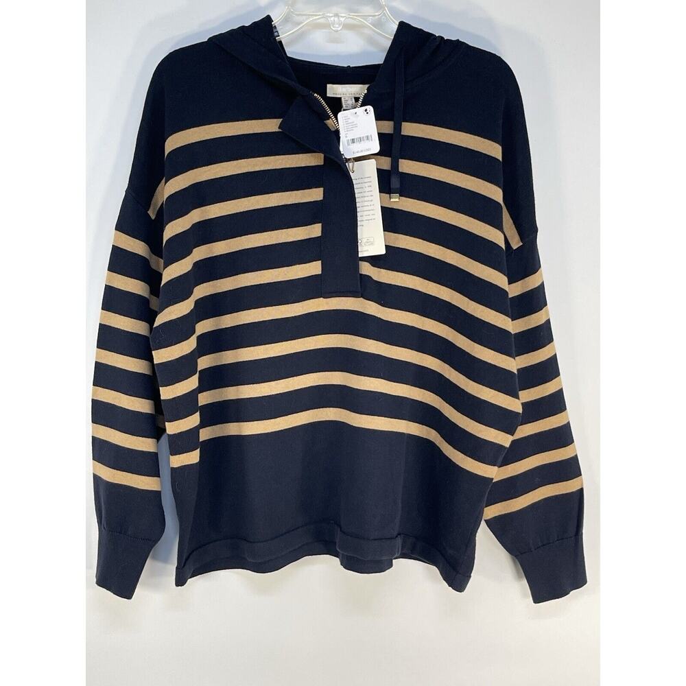 Free People Barbour Odette Women’s Hooded Knit Sweater Navy/Khaki Size 6 NWT